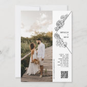 Botanische Linie Art Boho Foto QR Code Hochzeit Einladung (Rückseite)