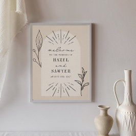 Botanische Linie Art Script Tan Wedding Willkommen Poster