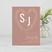 Botanische Linie Art Wreath Heart Wedding Earth To Einladung (Stehend Vorderseite)