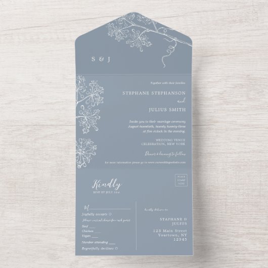 Botanische Linien Kunst in einer Hochzeit All In One Einladung (Innen Boden)