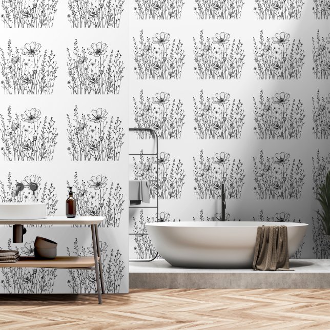 Botanische Linien Kunst-Wallpaper - Eleganter Mini Tapete (Badezimmer)