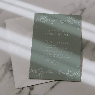 Botanische Liniengrafik Elegante Salbei-Hochzeit Einladung