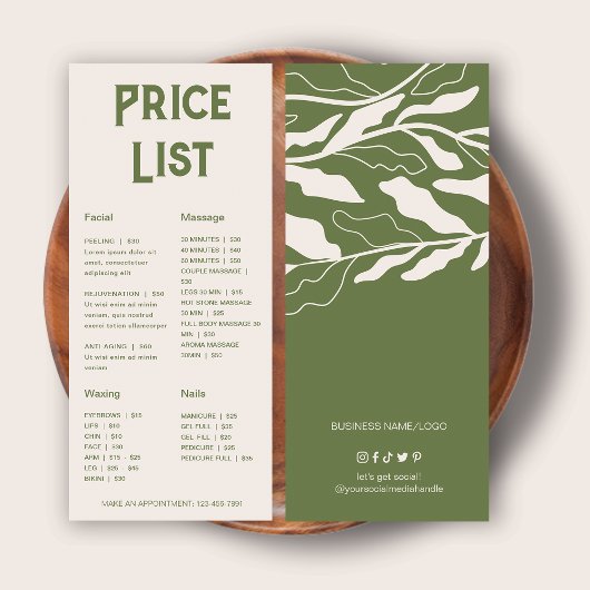 Botanische Liste moderner Preise Werbekarte