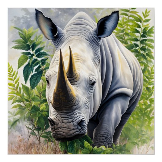 Botanische Malerei aus weißem Rhino Poster (Vorderseite)