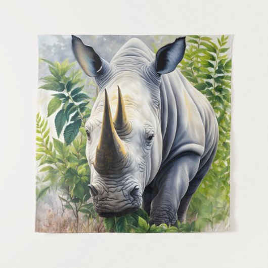 Botanische Malerei aus weißem Rhino Wandteppich (Vorderseite)