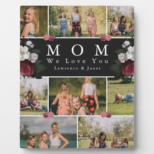 Botanische Mama Schwarz-Weiß-Blüten 8 FotoCollage Fotoplatte (Vorderseite)