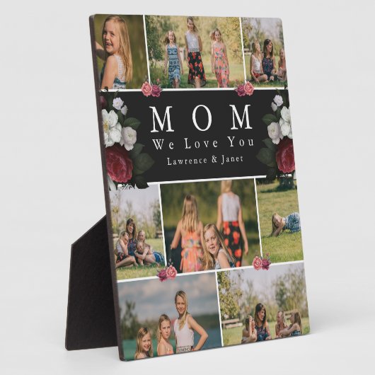 Botanische Mama Schwarz-Weiß-Blüten 8 FotoCollage Fotoplatte (Seite)