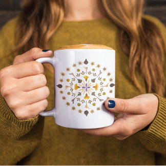 Botanische Mandala-Pressed-Flower-Kunst Kaffeetasse
