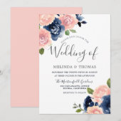 Botanische Marine- und Blush-Blume Hochzeit auf el Einladung (Vorne/Hinten)