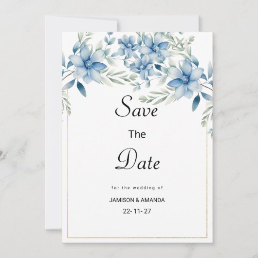 Botanische Marineblau Save the Date Einladung (Vorderseite)