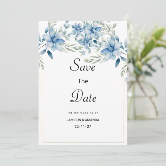 Botanische Marineblau Save the Date Einladung (Stehend Vorderseite)