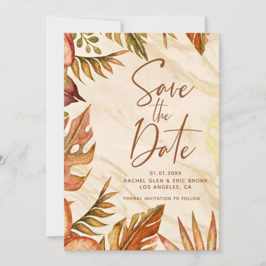 Botanische Marmorkarte im rustikalen Herbst Save t Ankündigung (Vorderseite)