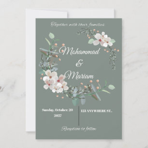 Botanische Minimal-Hochzeitseinladung Grüne Blum Feiertagskarte