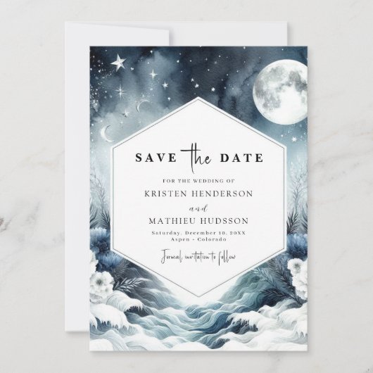 Botanische Minimalistische Mondlichthochzeit Save The Date (Vorderseite)
