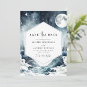 Botanische Minimalistische Mondlichthochzeit Save The Date (Stehend Vorderseite)