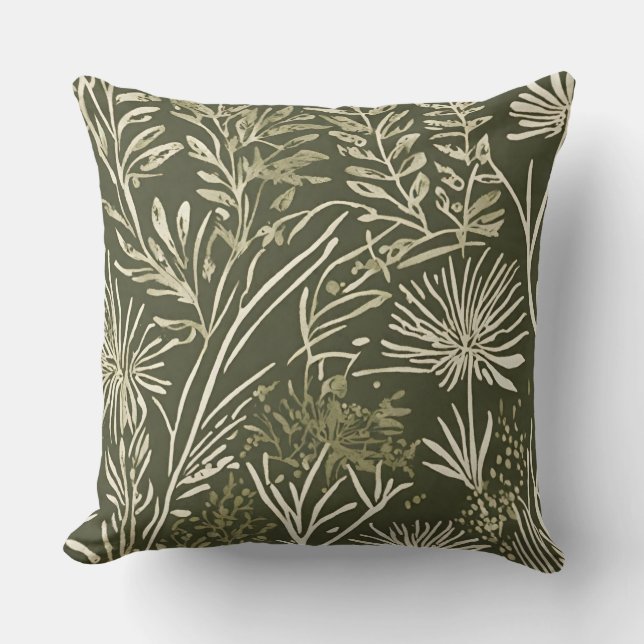 Botanische Minimalistische Olive Green Sage Kissen (Vorderseite)