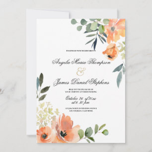 Botanische Minzgrün-Korallenrosa-Blumenhochzeit  Einladung