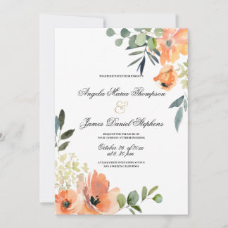 Botanische Minzgrün-Korallenrosa-Blumenhochzeit Einladung