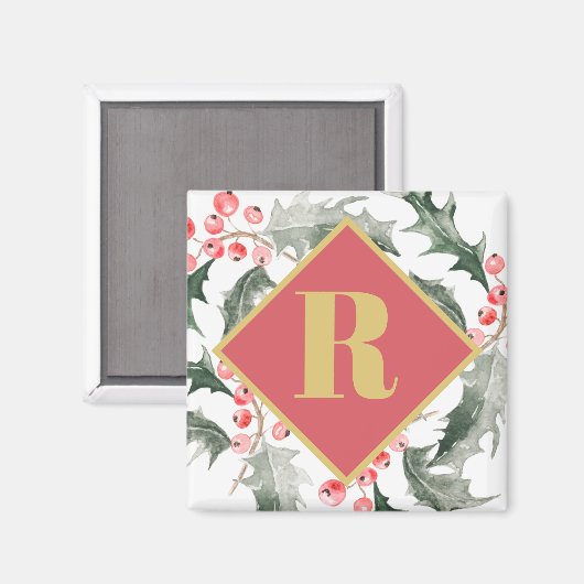 Botanische Mit Monogramm Weihnachtsfeier Magnet (Vorderseite/Rückseite)