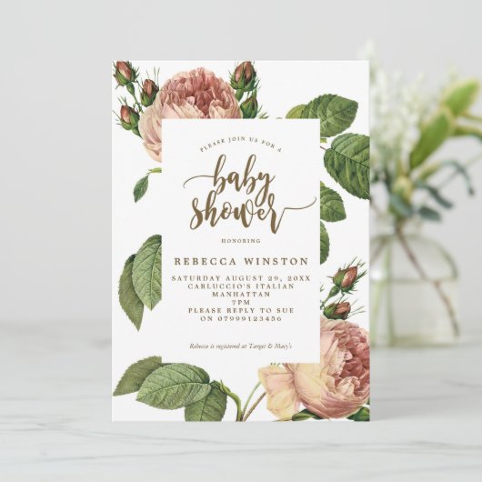 Botanische, moderne Blumendusche Einladung (Stehend Vorderseite)