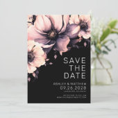 Botanische Moderne elegante Schwarz-Rosa-Blumenhoc Save The Date (Stehend Vorderseite)
