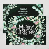 Botanische Moderne Eukalyptus Grüne Weihnachten Einladung (Vorne/Hinten)