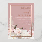 Botanische Moderne Hochzeitssemble Rose Gold Folieneinladung (Vorderseite)