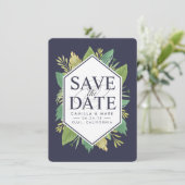 Botanische moderne Save the Date-Karte mit Foto-Rü Save The Date (Stehend Vorderseite)