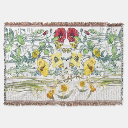 Botanische Mohnblumen-Narzissen-Blumenthrow-Decke Decke (Vorderseite)