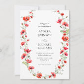 Botanische Mohnrahmen-Blume Herz-Script-Hochzeit Einladung (Vorderseite)