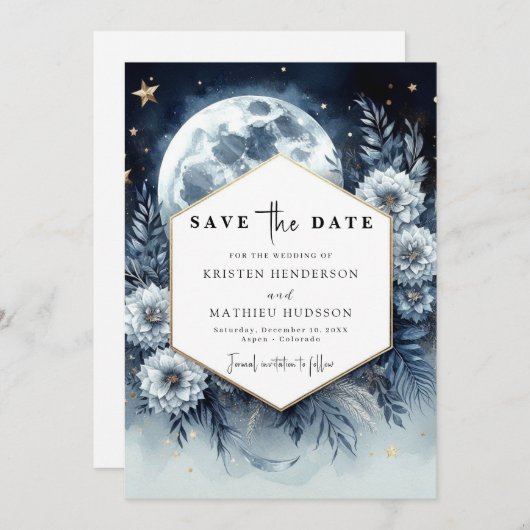 Botanische Mondlicht-Hochzeit Save The Date (Vorne/Hinten)