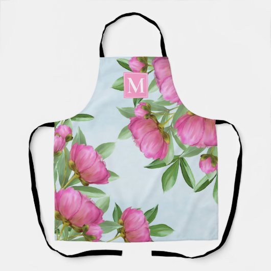 Botanische Monogram Hübsch Pink Garden Peonies Schürze (Vorderseite)