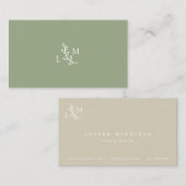 Botanische Monogram Laurel Green Business Card Visitenkarte (Vorne/Hinten)
