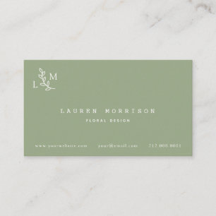 Botanische Monogram Laurel Green Business Card Visitenkarte
