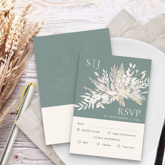 Botanische Monogram Sage Green Wedding Entree RSVP Karte