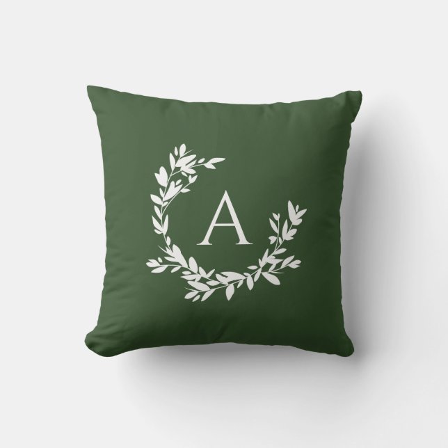 Botanische Monogram Urwald Hunter Green Kissen (Vorderseite)
