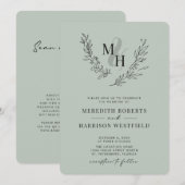 Botanische Monogram Wreath QR Code Sage Wedding In Einladung (Vorne/Hinten)