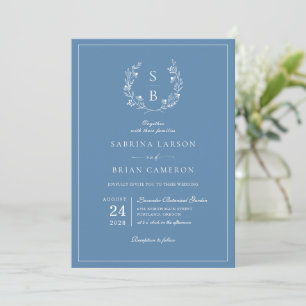 Botanische Monogram Wreath Royal Blue Wedding Einladung