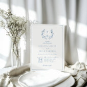 Botanische Monogram Wreath Royal Blue Wedding Einladung