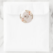 Botanische Monogramm Boho Pampas Grass Wedding Runder Aufkleber (Tasche)
