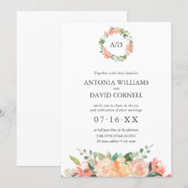 Botanische Monogramm-Hochzeit der Sommerfloralpfir Einladung