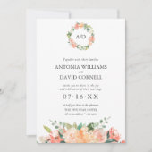 Botanische Monogramm-Hochzeit der Sommerfloralpfir Einladung (Vorderseite)