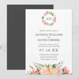 Botanische Monogramm-Hochzeit der Sommerfloralpfir Einladung