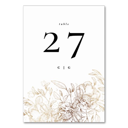 Botanische Monogramm-Hochzeit mit weißem, elegante Tischnummer (Vorderseite)