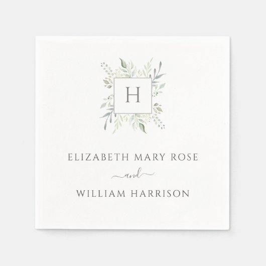 Botanische Monogramm-Hochzeit Serviette (Vorderseite)