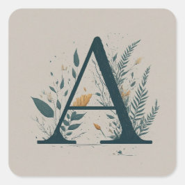 Botanische Monogramm Quadratischer Aufkleber