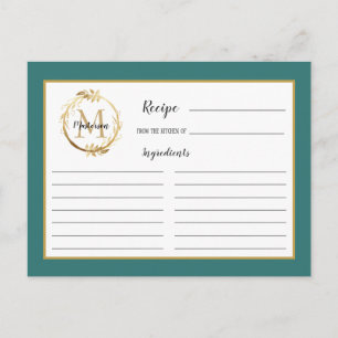 Botanische Monogramm-Rezept-Karte aus aquamarinem  Postkarte