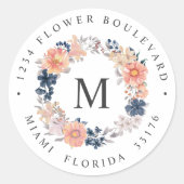 Botanische Monogramm-Rücksendeadresse der Korallen Runder Aufkleber (Vorderseite)
