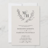 Botanische Monogramm Wreath QR Code Eggshell Weddi Einladung (Vorderseite)