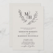 Botanische Monogramm Wreath QR Code Eggshell Weddi Einladung (Vorne/Hinten)
